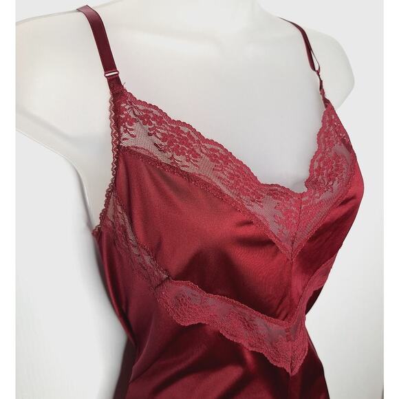 Vintage 80s Formfit Teddy Romper Large 38 Lace Nylon Silky Nightie Burgundy Wine - Picture 5 of 9
